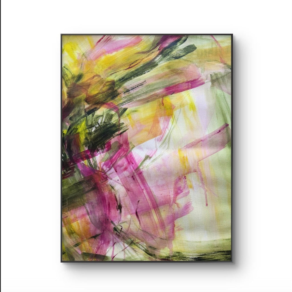 Pink + Green Abstract Painting on Paper - Original Contemporary Art / Sara Roberts
