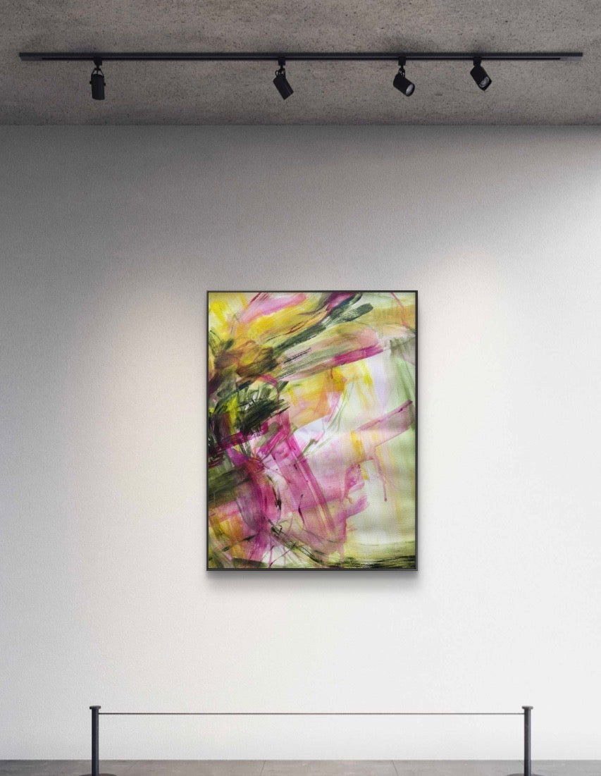 Pink + Green Abstract Painting on Paper - Original Contemporary Art / Sara Roberts