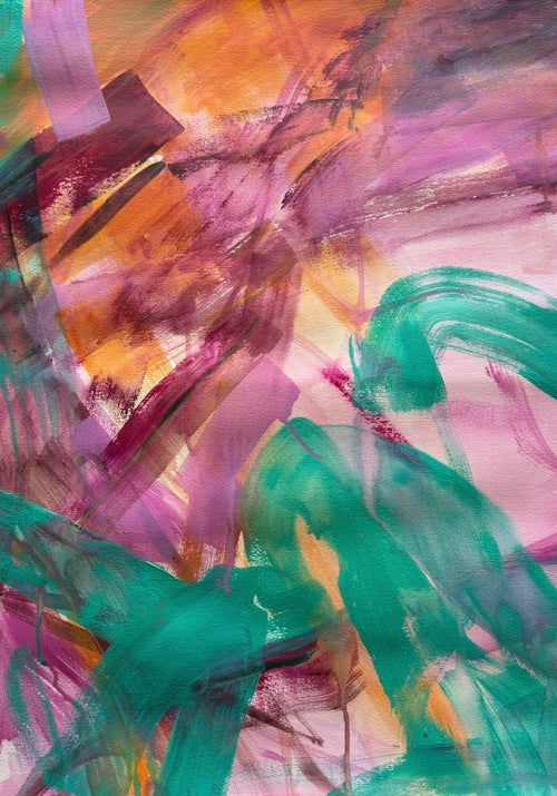 Orange + Green Abstract Painting on Paper - Original Contemporary Art / Sara Roberts