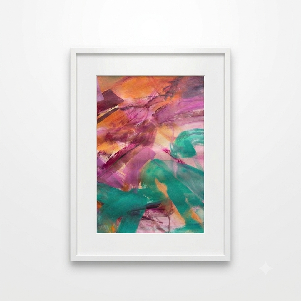 Orange + Green Abstract Painting on Paper - Original Contemporary Art / Sara Roberts