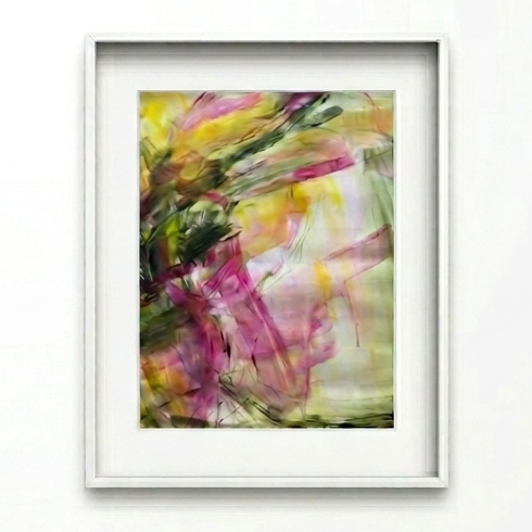 Pink + Green Abstract Painting on Paper - Original Contemporary Art / Sara Roberts